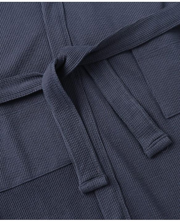 Pine Kids 100% Cotton Knit Full Sleeves Hooded Solid Bath Robe - Navy Blue
