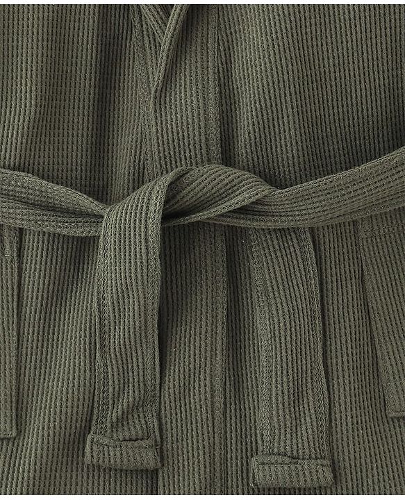 Pine Kids 100% Cotton Knit Full Sleeves Hooded Solid Bath Robe - Olive Green
