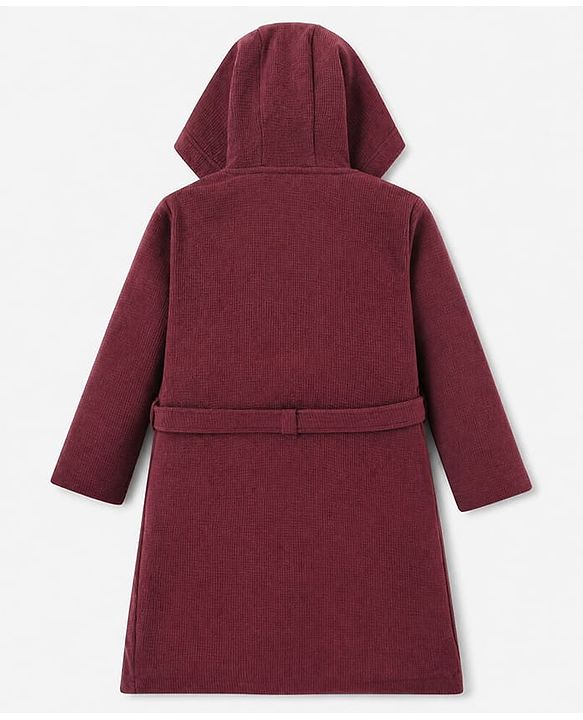 Pine Kids 100% Cotton Knit Full Sleeves Hooded Solid Bath Robe - Maroon