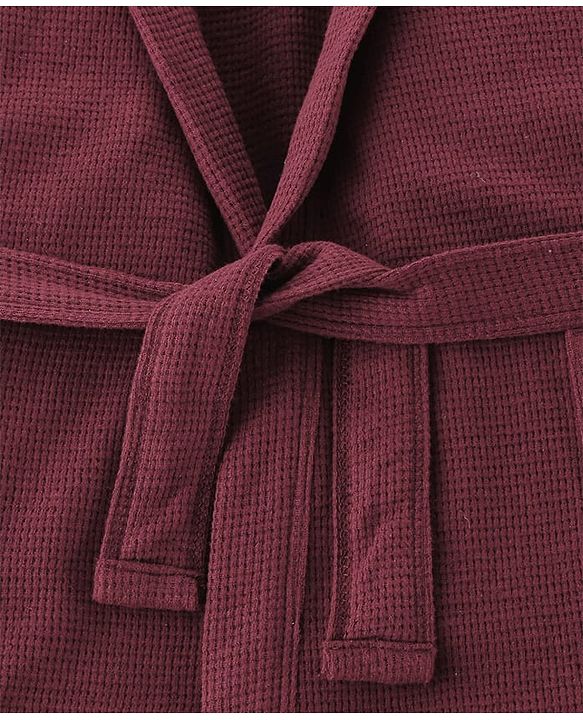 Pine Kids 100% Cotton Knit Full Sleeves Hooded Solid Bath Robe - Maroon