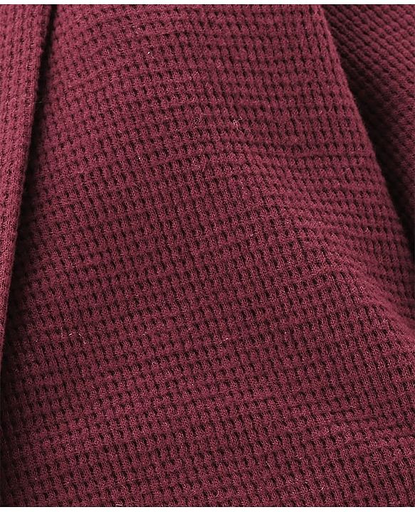 Pine Kids 100% Cotton Knit Full Sleeves Hooded Solid Bath Robe - Maroon