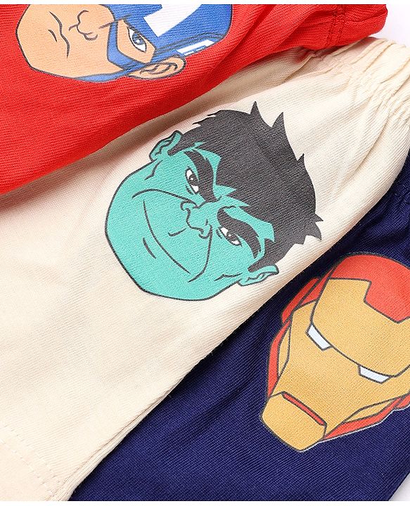 Babyhug Marvel 100% Cotton Knit Single Jersey Briefs With Avenger Graphic Pack of 3 - Beige, Red & Navy Blue