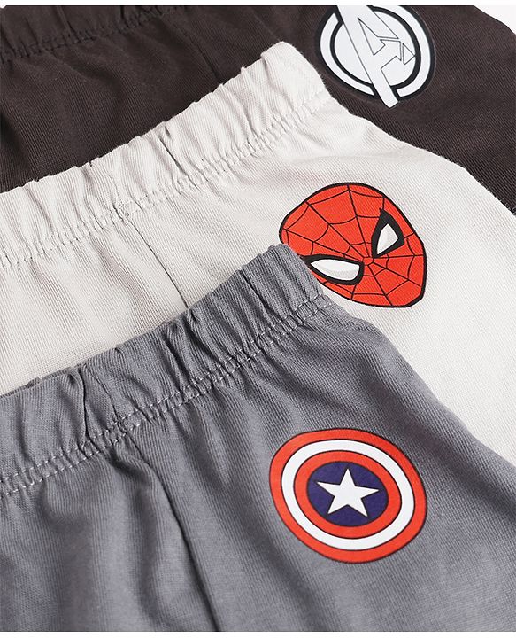 Babyhug Marvel Single Jersey Knit Brief with Avenger Graphic Pack of 3 - Brown, Grey, Light Grey
