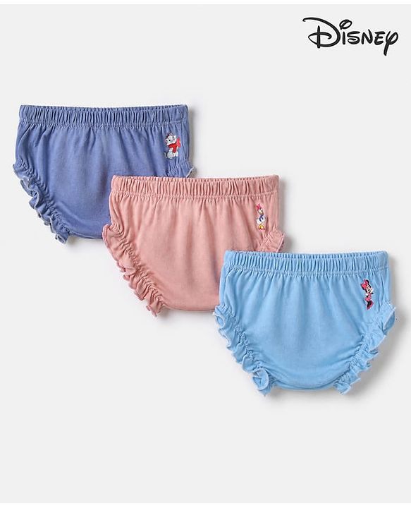 Babyhug Disney 100% Cotton Single Jersey Knit Mid Thigh Bloomers with Daisy Duck Minnie Mouse & Marie Graphic Print Pack of 3 - Pink Light Violet Light Blue