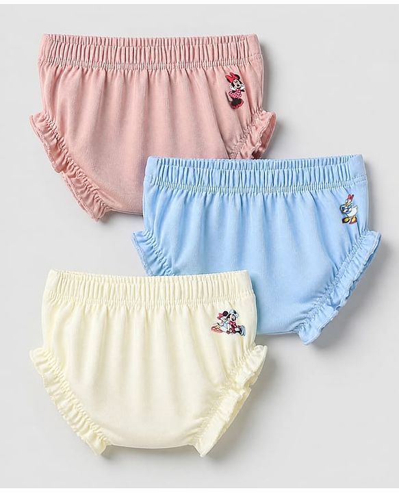 Babyhug Disney 100% Cotton Single Jersey Knit Solid Bloomers Pack of 3 in White Blue & Pink