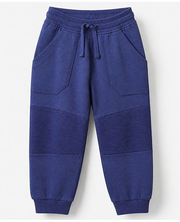 Babyhug Cotton Looper Knit Full Length Solid Track Pant - Navy Blue