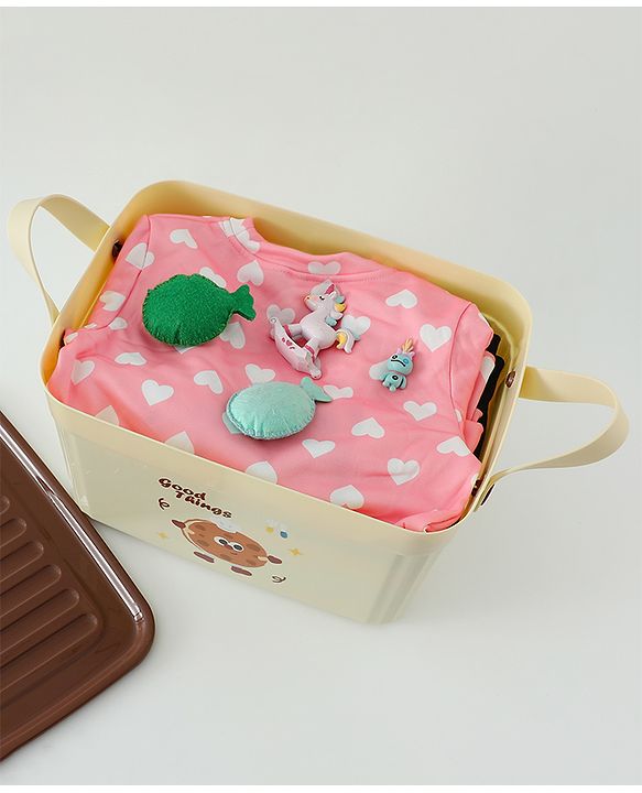 Babyhug Good Things Printed Storage Boxes Set of 2 Cream & Green | Large & Medium Sizes | Side Handles | Multipurpose Home Organizer | Unisex
