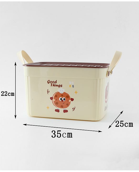 Babyhug Good Things Printed Storage Boxes Set of 2 Cream & Green | Large & Medium Sizes | Side Handles | Multipurpose Home Organizer | Unisex