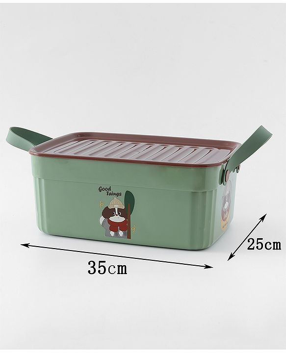 Babyhug Good Things Printed Storage Boxes Set of 2 Cream & Green | Large & Medium Sizes | Side Handles | Multipurpose Home Organizer | Unisex