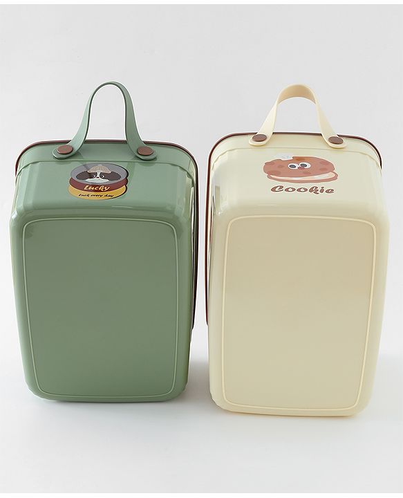 Babyhug Good Things Printed Storage Boxes Set of 2 Cream & Green | Large & Medium Sizes | Side Handles | Multipurpose Home Organizer | Unisex