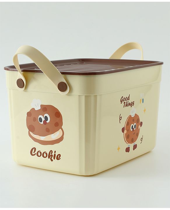 Babyhug Good Things Printed Storage Boxes Set of 2 Cream & Green | Large & Medium Sizes | Side Handles | Multipurpose Home Organizer | Unisex