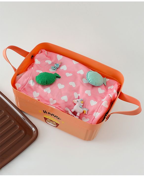 Babyhug Good Things Printed Storage Boxes Set of 2 Cream & Green | Large & Medium Sizes | Side Handles | Multipurpose Home Organizer | Unisex