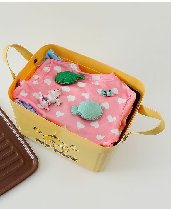 Babyhug Good Things Printed Storage Boxes Set of 2 Cream & Green | Large & Medium Sizes | Side Handles | Multipurpose Home Organizer | Unisex