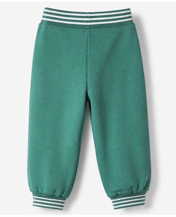 Babyhug Cotton Looper Knit Jogger Fit Full Length Lounge Pant with Happy Print - Green