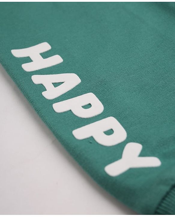 Babyhug Cotton Looper Knit Jogger Fit Full Length Lounge Pant with Happy Print - Green