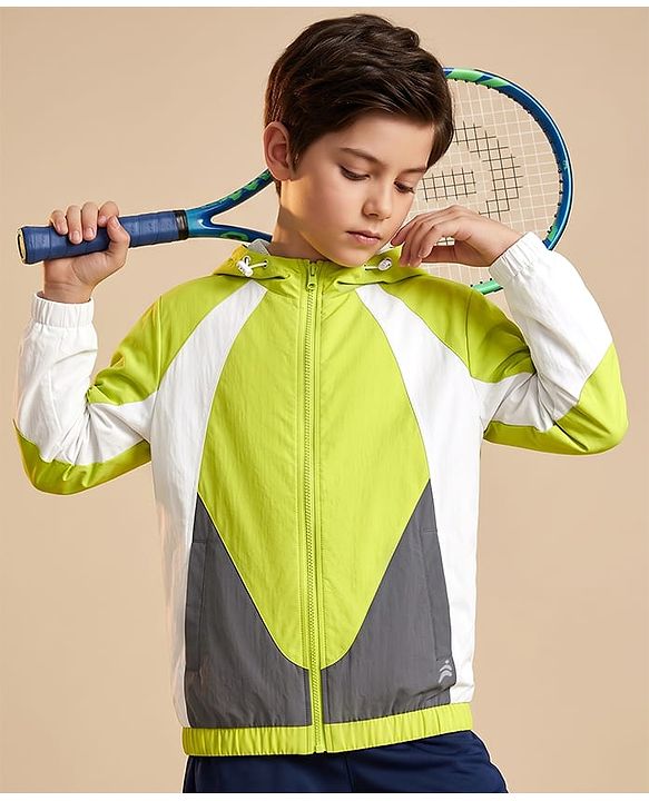Pine Active Full Sleeves Ultra Comfort Color Block Hooded Jacket - Lime Green