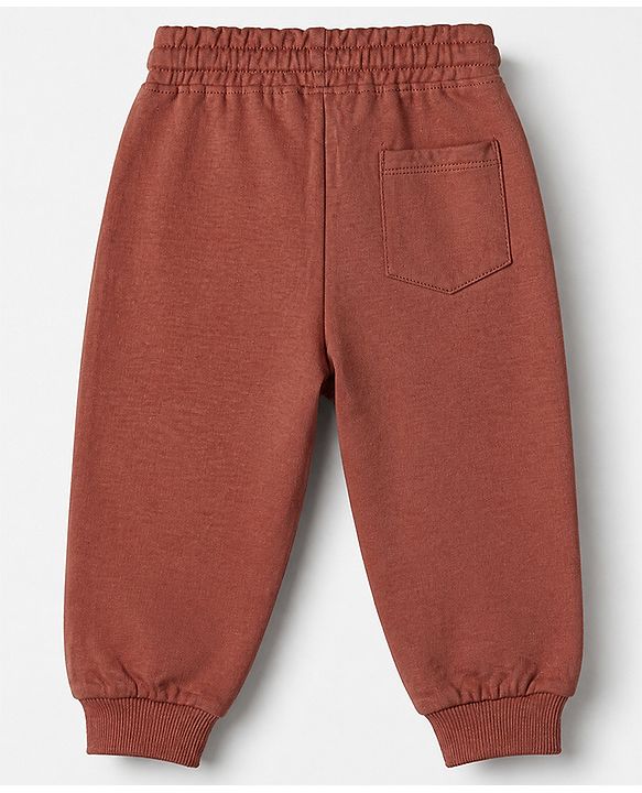 Babyhug Cotton Looper Knit Full Length Track Pant with Dog Applique - Brown