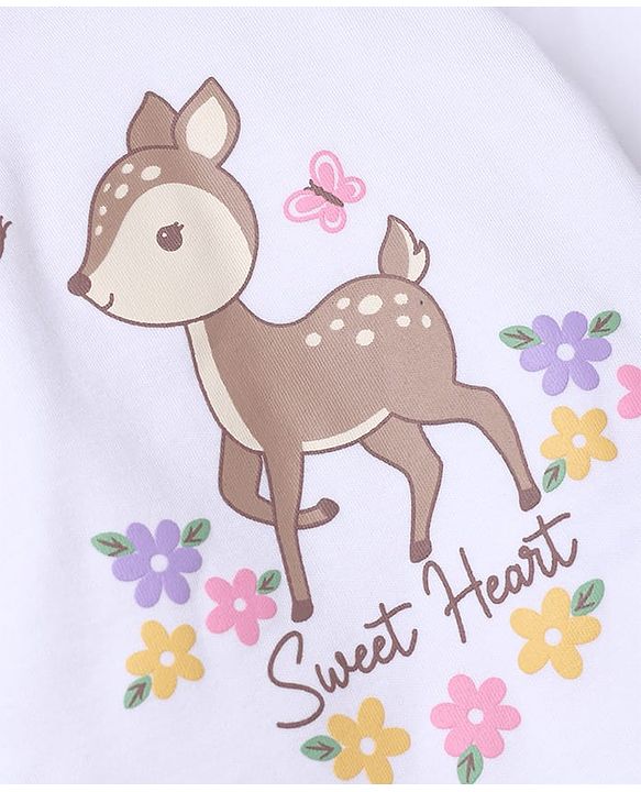 Babyhug 100% Cotton Interlock Knit Front Open Striped Jhablas With Floral & Deer Print Pack of 3 - Peach, White & Beige