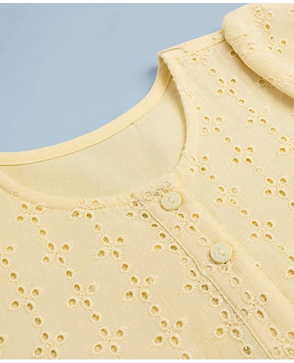 Babyhug Cotton Schiffili Woven Fit and Flare Frock with Puffed Sleeves in Cream
