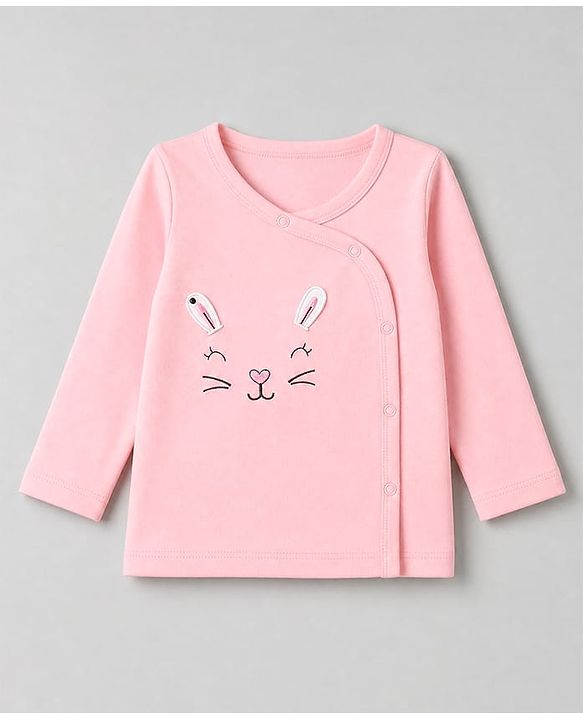 Babyhug 100% Cotton Interlock Knit Front Open Full Sleeves Jhablas With Polka Dot, Floral Print & Bunny Ear Applique Pack of 3 - Lilac, White & Pink
