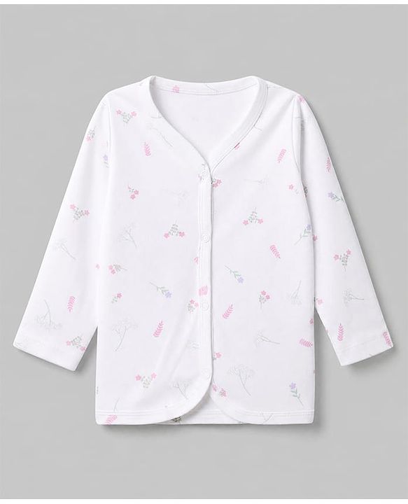 Babyhug 100% Cotton Interlock Knit Front Open Full Sleeves Jhablas With Polka Dot, Floral Print & Bunny Ear Applique Pack of 3 - Lilac, White & Pink