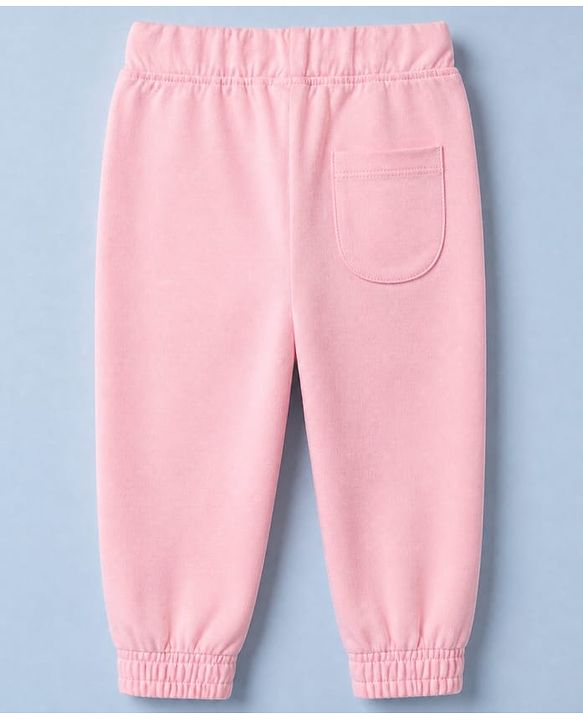 Babyhug Cotton Looper Knit Full Length Lounge Pant with Jogger Fit and Rabbit Applique - Pink