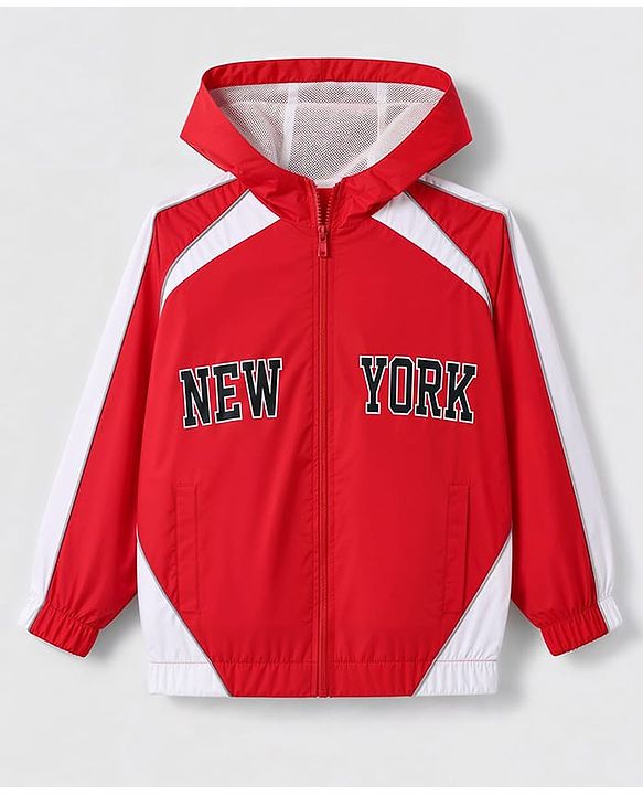 Pine Active Woven Full Sleeves Ultra Comfort Atheliesure Jacket With Text Print - Red