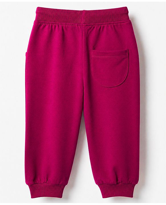 Babyhug Cotton Looper Knit Full Length Track Pant with Bear Print - Red