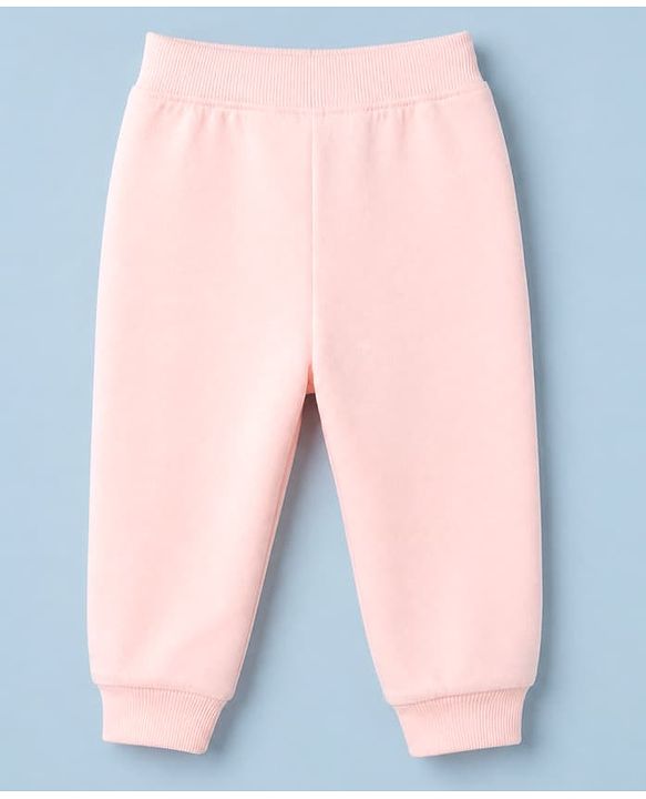 Babyhug Cotton Looper Knit Jogger Fit Full Length Lounge Pants with Heart Applique - Pink
