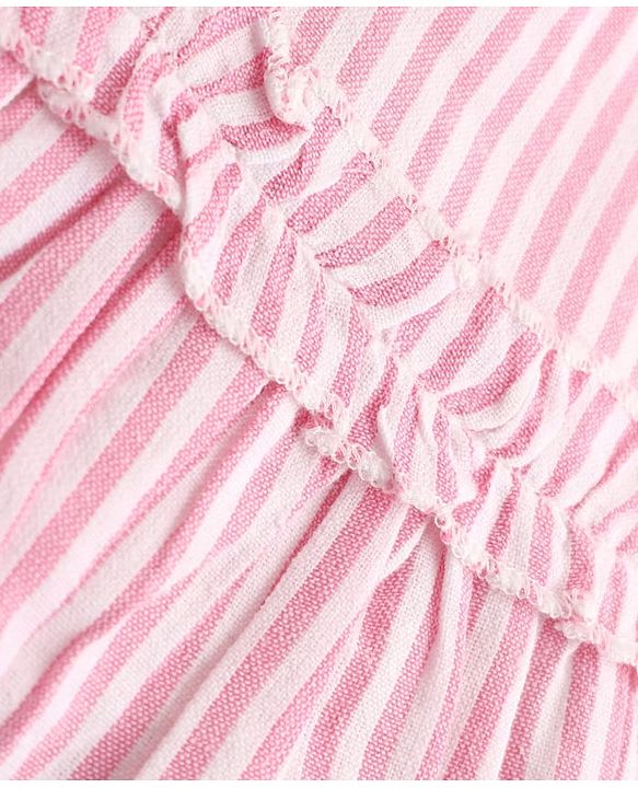 Babyhug Cotton Woven One Piece Dress with Half Sleeves and Striped Print - Pink