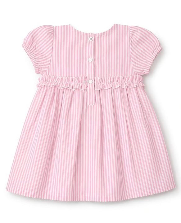 Babyhug Cotton Woven One Piece Dress with Half Sleeves and Striped Print - Pink