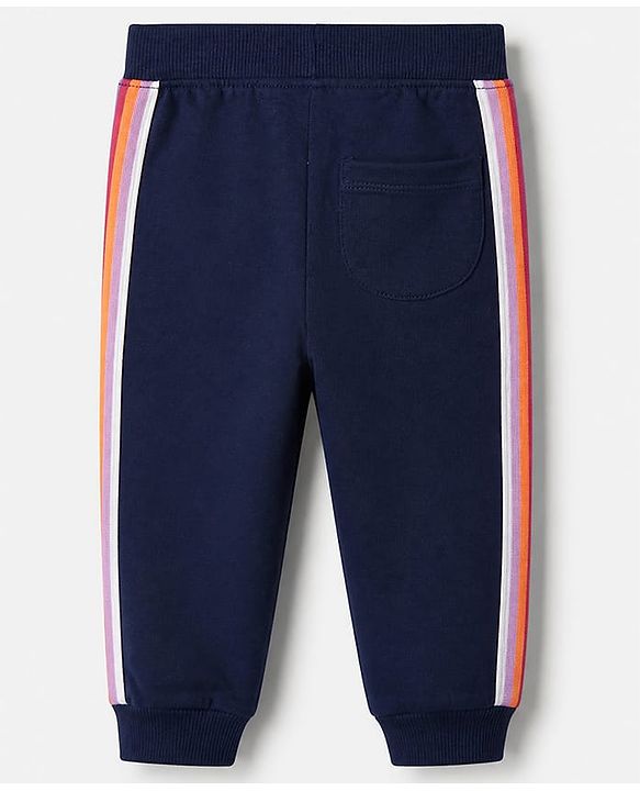 Babyhug Cotton Looper Knit Full Length Track Pants With Heart Patch - Navy Blue