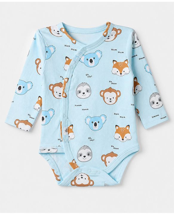 Babyhug 100% Cotton Interlock Knit Full Sleeves Onesie With Animal Print Pack of 3 - Pink & Blue