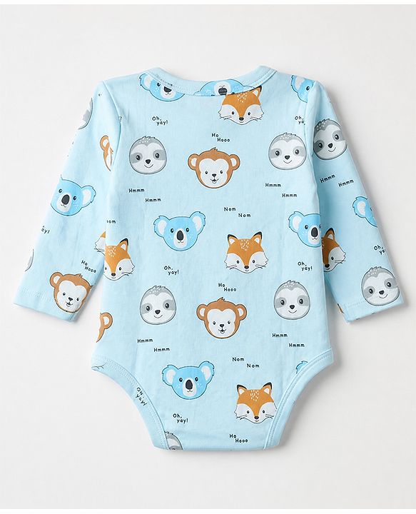 Babyhug 100% Cotton Interlock Knit Full Sleeves Onesie With Animal Print Pack of 3 - Pink & Blue