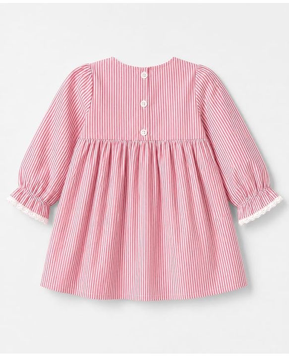 Babyhug Cotton Woven One Piece Dress with Full Sleeves and Striped Print - Pink