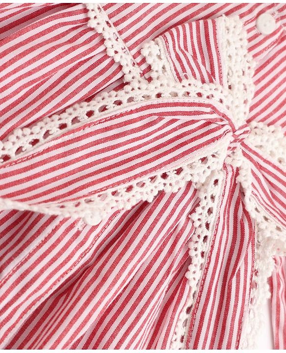 Babyhug Cotton Woven One Piece Dress with Full Sleeves and Striped Print - Pink
