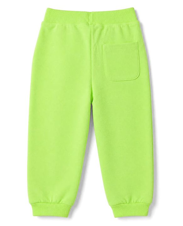 Babyhug 100% Cotton Looper Knit Lounge Pant with Full Length and Butterfly Embroidery in Lime Green