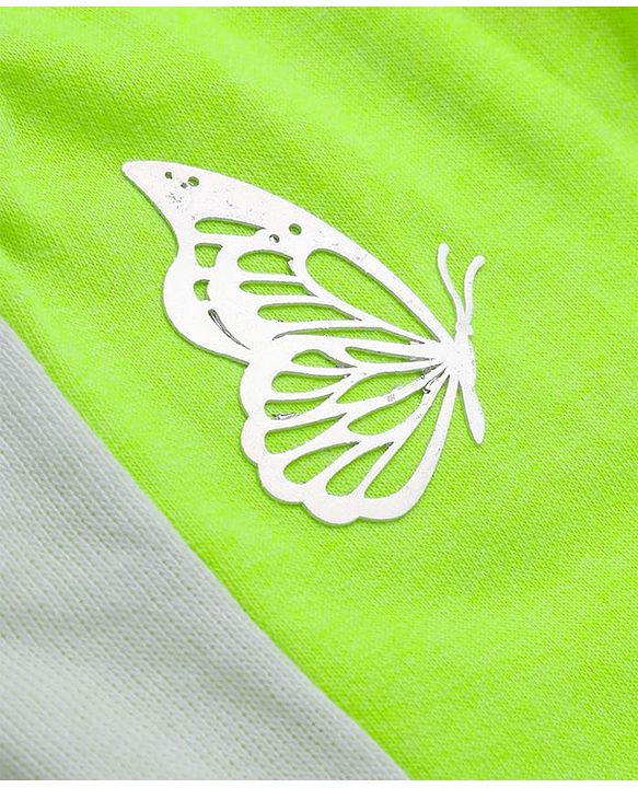 Babyhug 100% Cotton Looper Knit Lounge Pant with Full Length and Butterfly Embroidery in Lime Green