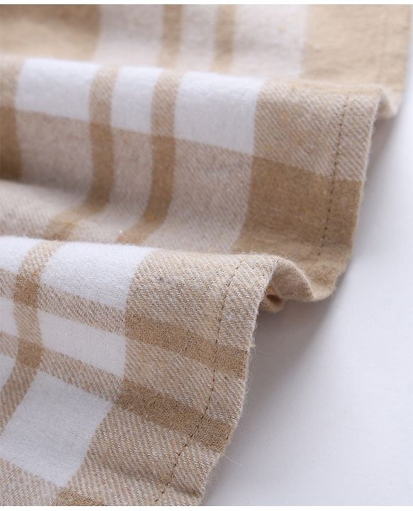 Babyhug Cotton Woven Full Sleeves Frock With Tartan Plaid Print in White