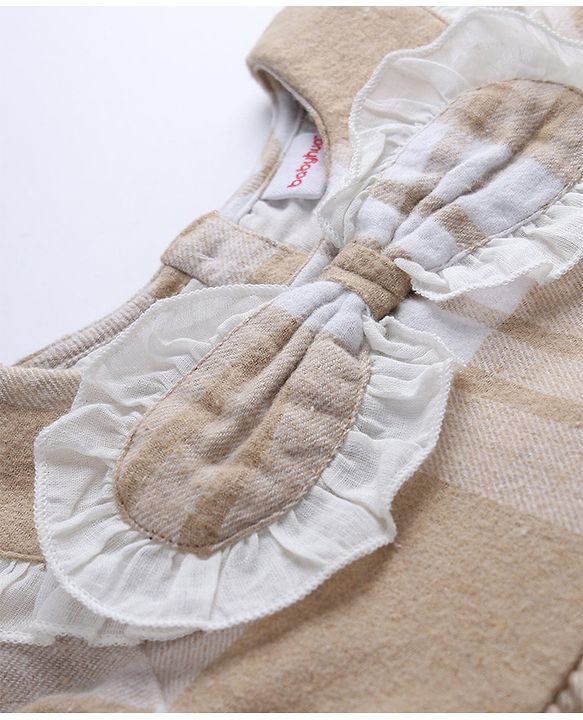Babyhug Cotton Woven Full Sleeves Frock With Tartan Plaid Print in White