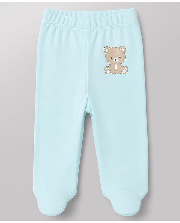 Babyhug 100% Cotton Knit Full Length Striped Bootie Leggings With Bear Print Pack of 3 - Blue, White & Black