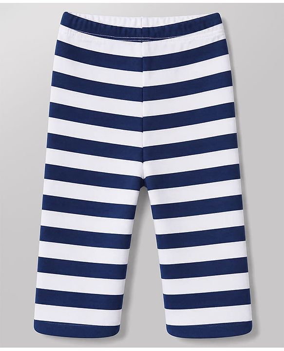 Babyhug 100% Cotton Knit Full Length Striped Bootie Leggings With Bear Print Pack of 3 - Blue, White & Black