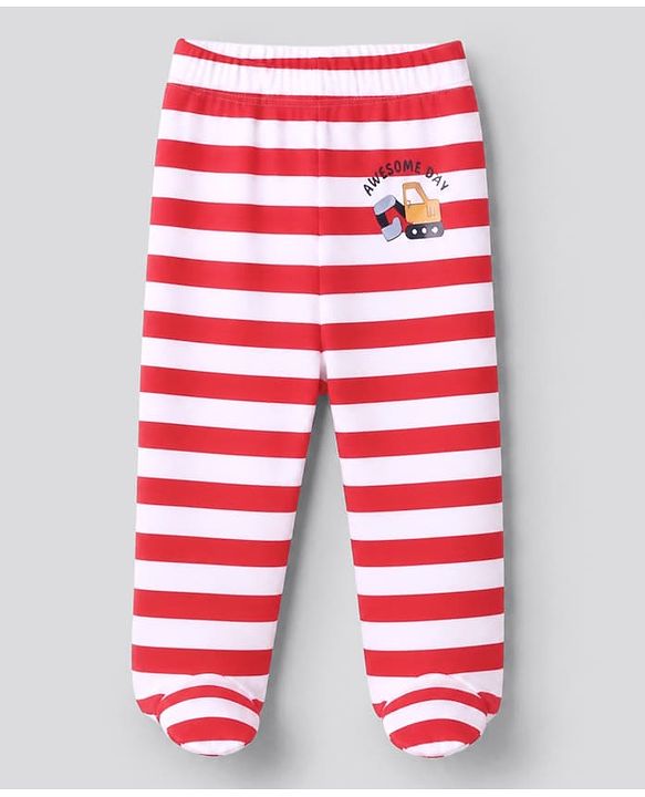 Babyhug 100% Cotton Knit Full Length Striped Bootie Leggings with Vehicle Print Pack of 3 - Yellow Red White
