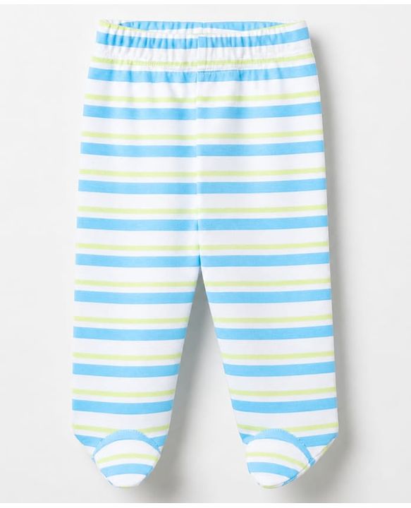 Babyhug Cotton Knit Striped Bootie Leggings With Boat Print Pack of 3 - Navy Blue, Limegreen & Light Blue