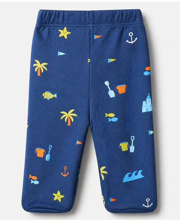 Babyhug Cotton Knit Striped Bootie Leggings With Boat Print Pack of 3 - Navy Blue, Limegreen & Light Blue