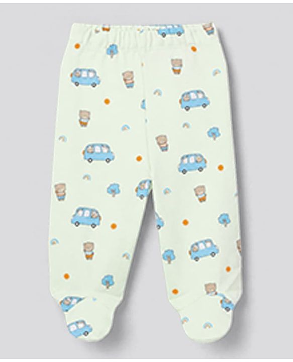 Babyhug 100% Cotton Knit Striped & Bear Printed Bootie Leggings Pack Of 3 - Light Blue White & Orange
