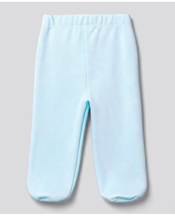 Babyhug 100% Cotton Knit Striped & Bear Printed Bootie Leggings Pack Of 3 - Light Blue White & Orange