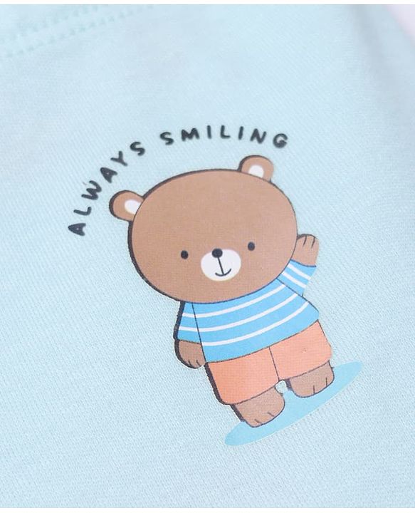 Babyhug 100% Cotton Knit Striped & Bear Printed Bootie Leggings Pack Of 3 - Light Blue White & Orange