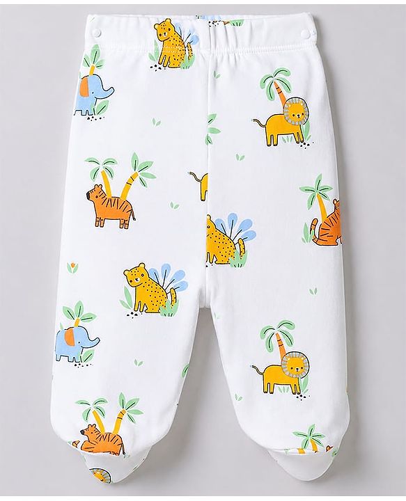 Babyhug 100% Cotton Knit Full Length Striped Bootie Leggings With Animal Print Pack of 3 - Orange