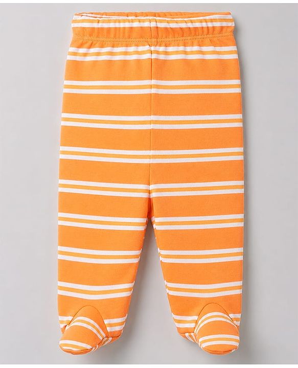 Babyhug 100% Cotton Knit Full Length Striped Bootie Leggings With Animal Print Pack of 3 - Orange